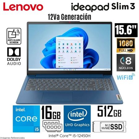 Notebook Lenovo IdeaPad Slim 3 15.6" FHD TN Core i5-12450H 2.0/4.4GHz 16GB LPDDR5-4800