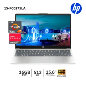 Notebook HP 15-fc0275la, 15.6" FHD, AMD Ryzen 7 7730U 2.0 / 4.5GHz, 16GB DDR4-3200MHz