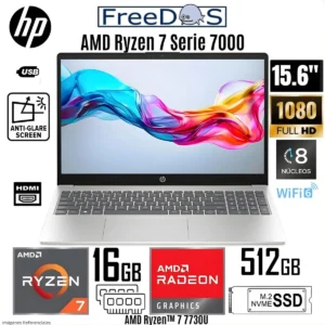 Notebook HP 15-fc0275la, 15.6" FHD, AMD Ryzen 7 7730U 2.0 / 4.5GHz, 16GB DDR4-3200MHz